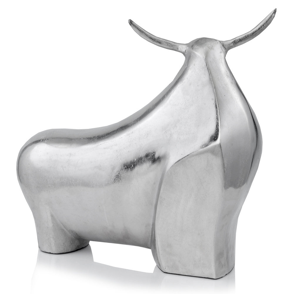 Rough Silver Extra Large Abstract Bull Sculpture By Homeroots | Sculptures | Modishstore - 3