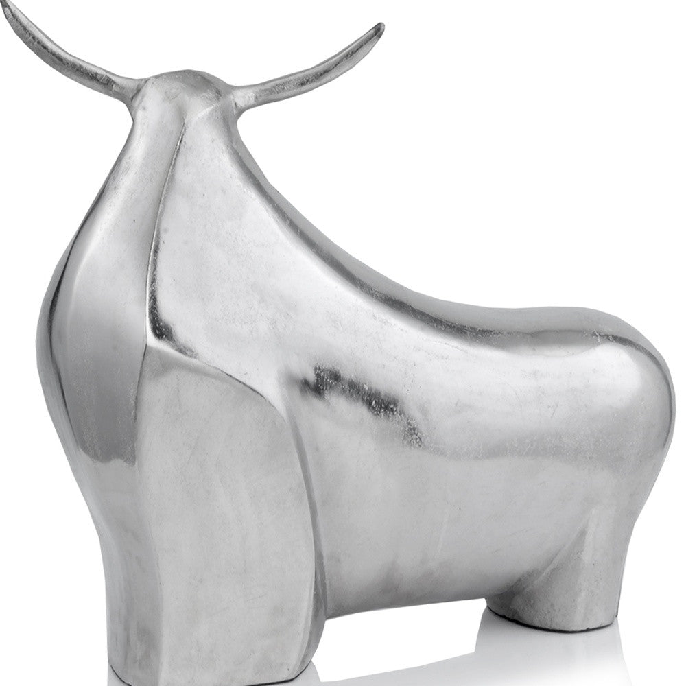 Rough Silver Extra Large Abstract Bull Sculpture By Homeroots | Sculptures | Modishstore - 4