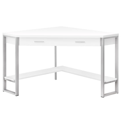 White with Silver Metal Computer Desk By Homeroots | Desks | Modishstore - 2