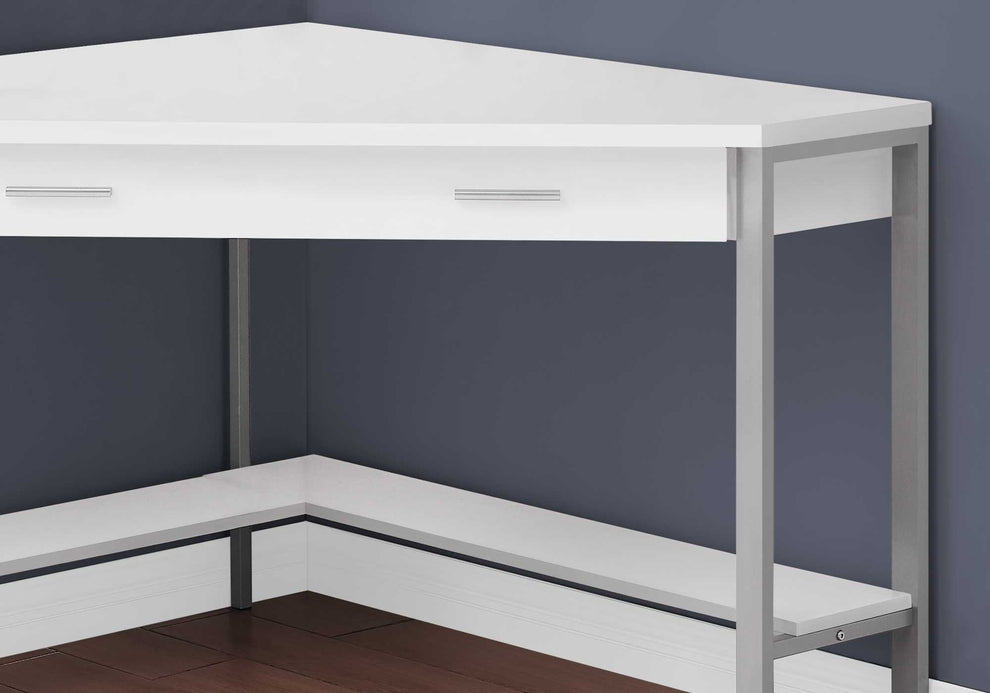 White with Silver Metal Computer Desk By Homeroots | Desks | Modishstore