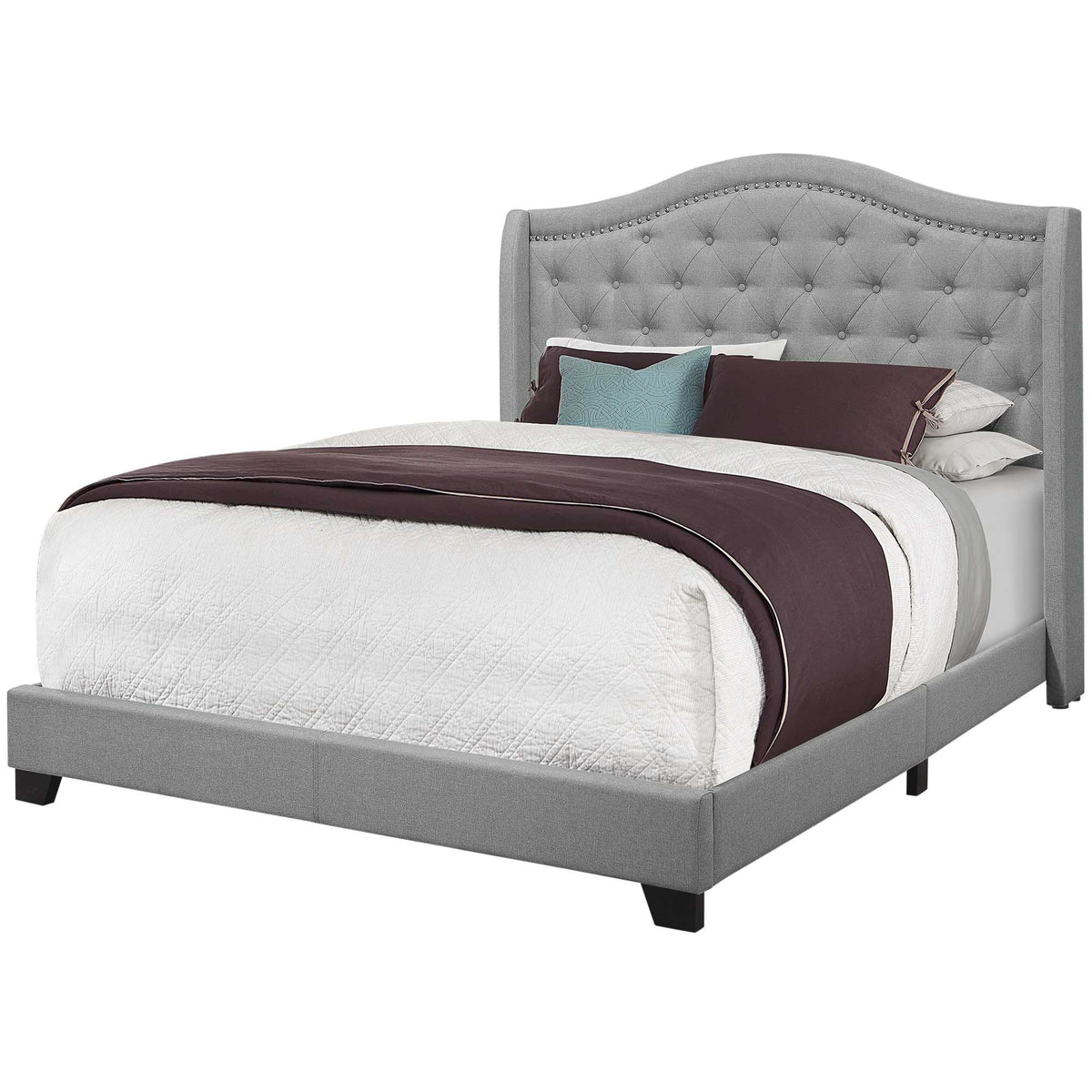 Grey Linen With Chrome Trim - Queen Size Bed By Homeroots | Beds | Modishstore
