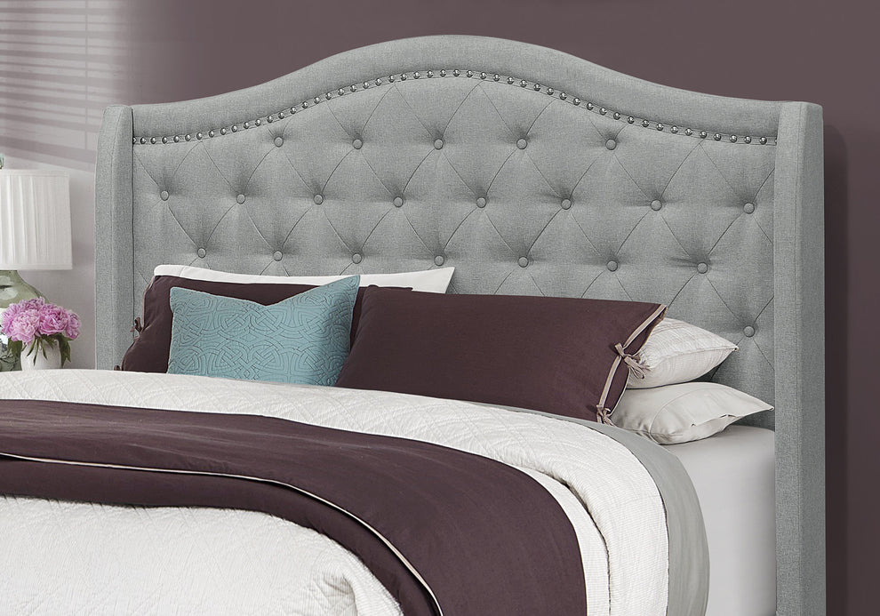 Grey Linen With Chrome Trim - Queen Size Bed By Homeroots | Beds | Modishstore - 2