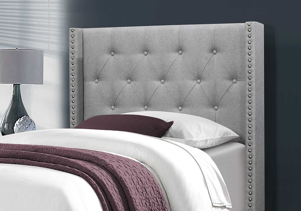 Grey Linen With Chrome Trim - Twin Size Bed By Homeroots | Beds | Modishstore - 2