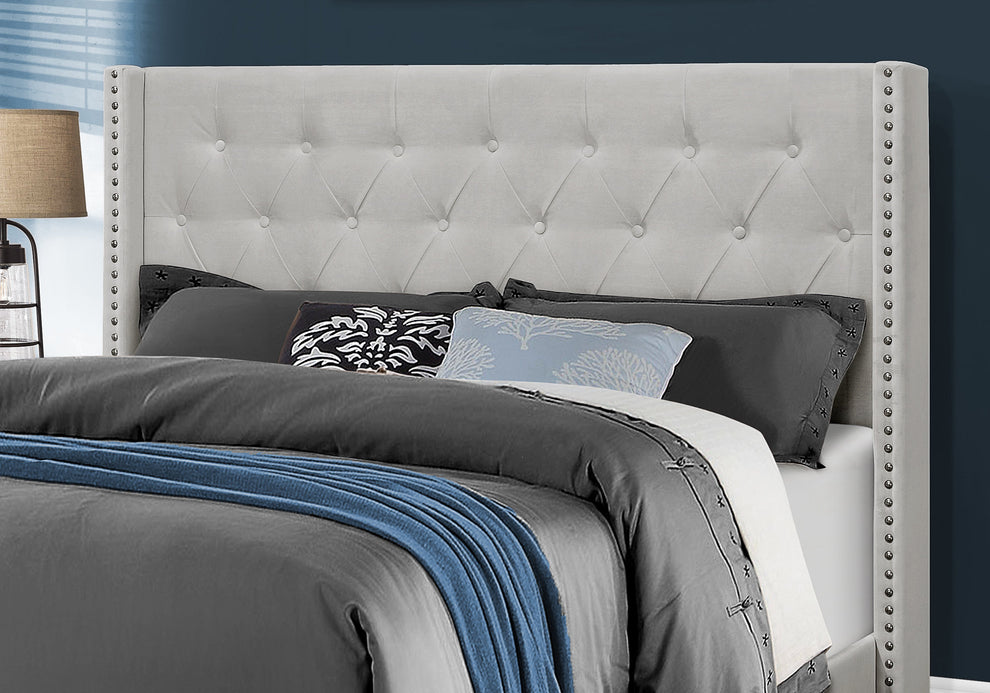 Light Grey Velvet With Chrome Trim Queen Size Bed By Homeroots | Beds | Modishstore - 2