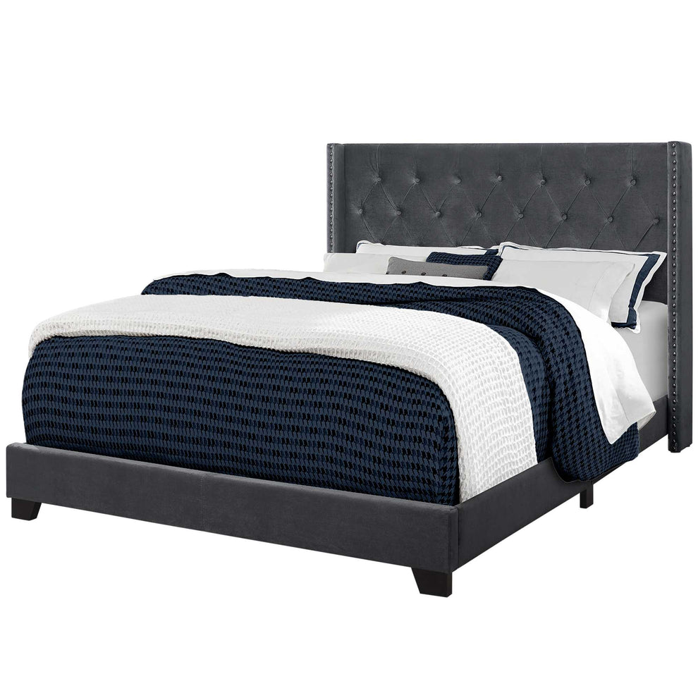 Light Grey Velvet With Chrome Trim Queen Size Bed By Homeroots | Beds | Modishstore - 5