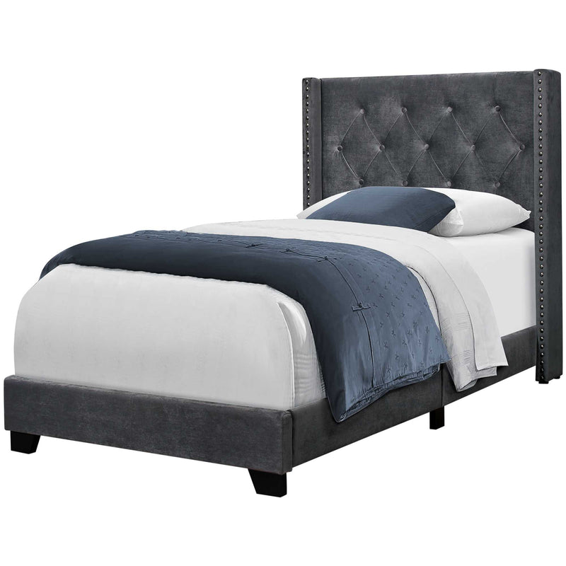 Dark Grey Velvet With Chrome Trim - Twin Size Bed By Homeroots | Beds | Modishstore