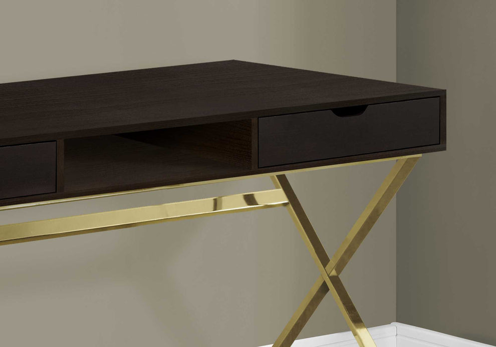 CappuccinoGold Metal Computer Desk By Homeroots | Desks | Modishstore - 2
