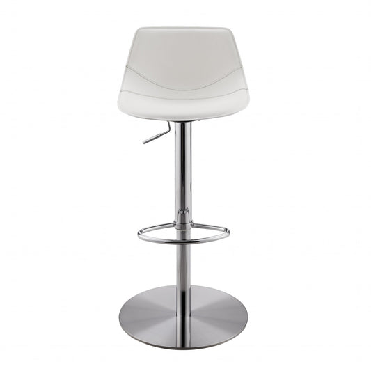 White Leatherette Over Steel Frame Adjustable Swivel BarCounter Stool with Brushed Stainless Steel Base By Homeroots | Bar Stools | Modishstore