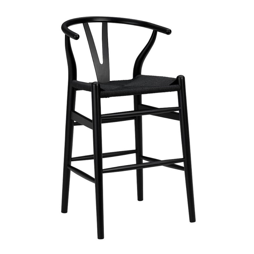 Black Solid Beech Wood Counter Stool with Black Rush Seat By Homeroots | Bar Stools | Modishstore - 2