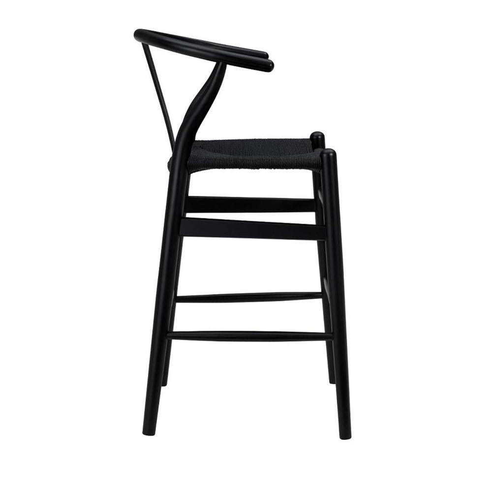 Black Solid Beech Wood Counter Stool with Black Rush Seat By Homeroots | Bar Stools | Modishstore - 3