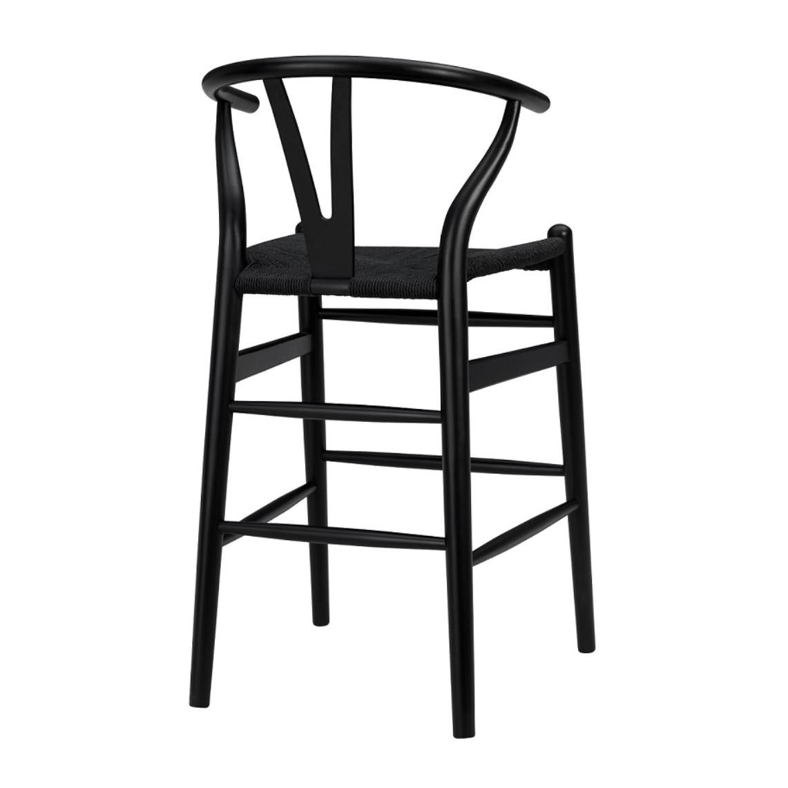 Black Solid Beech Wood Counter Stool with Black Rush Seat By Homeroots | Bar Stools | Modishstore - 4