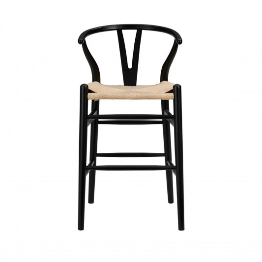 38" Black Solid Wood Counter Stool with Natural Seat By Homeroots | Bar Stools | Modishstore