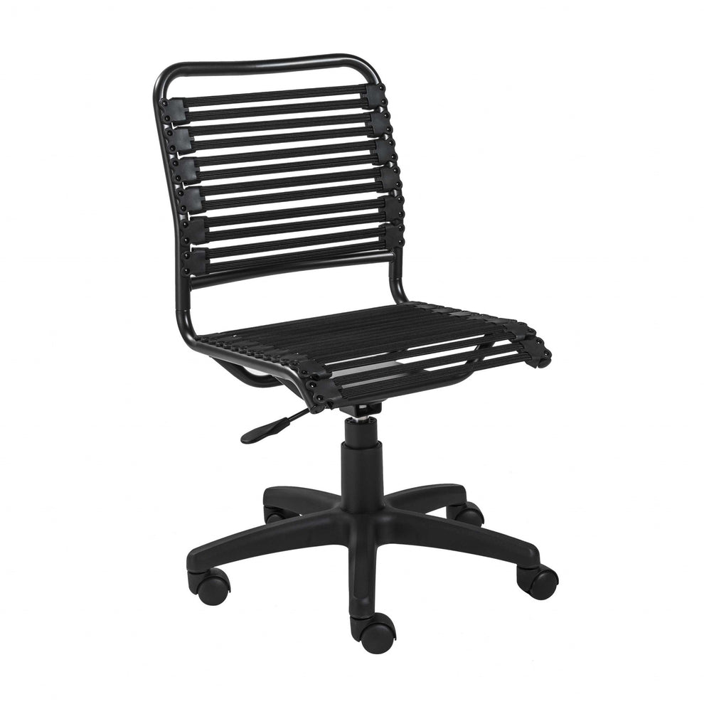 Black Flat Bungie Cord Low Back Rolling Office Chair By Homeroots | Office Chairs | Modishstore - 3