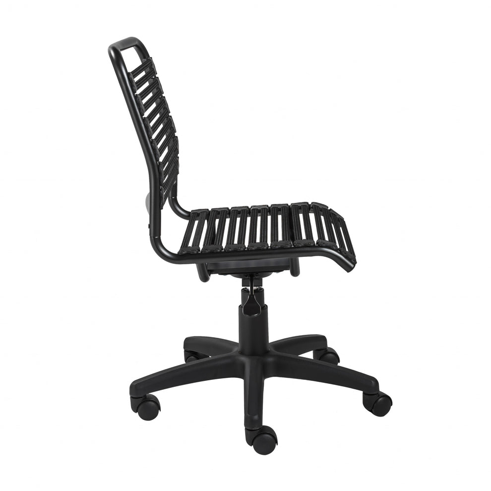 Black Flat Bungie Cord Low Back Rolling Office Chair By Homeroots | Office Chairs | Modishstore - 4