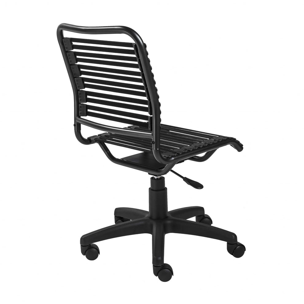 Black Flat Bungie Cord Low Back Rolling Office Chair By Homeroots | Office Chairs | Modishstore - 5