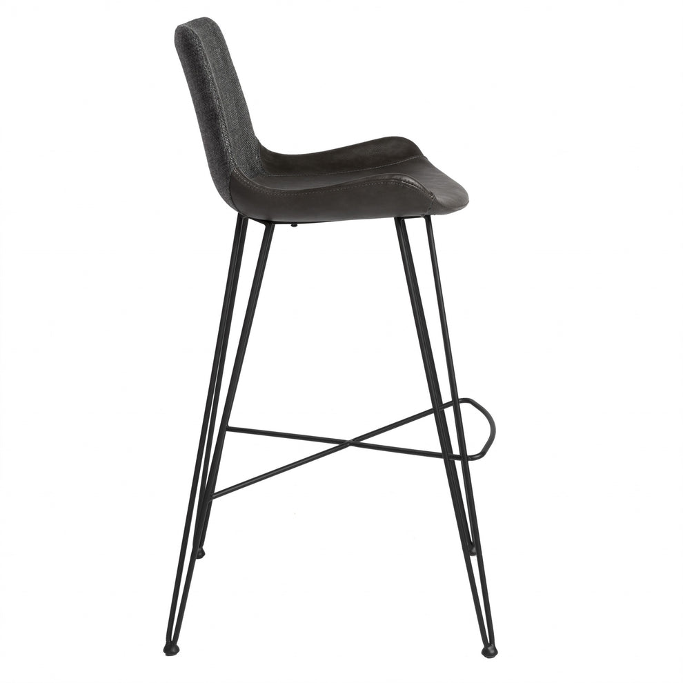 Dark Gray Leatherette Bar Stool with Matte Black Legs By Homeroots | Bar Stools | Modishstore - 2