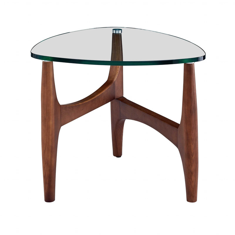 Clear Tempered Glass Side Table with Walnut Base By Homeroots | Side Tables | Modishstore