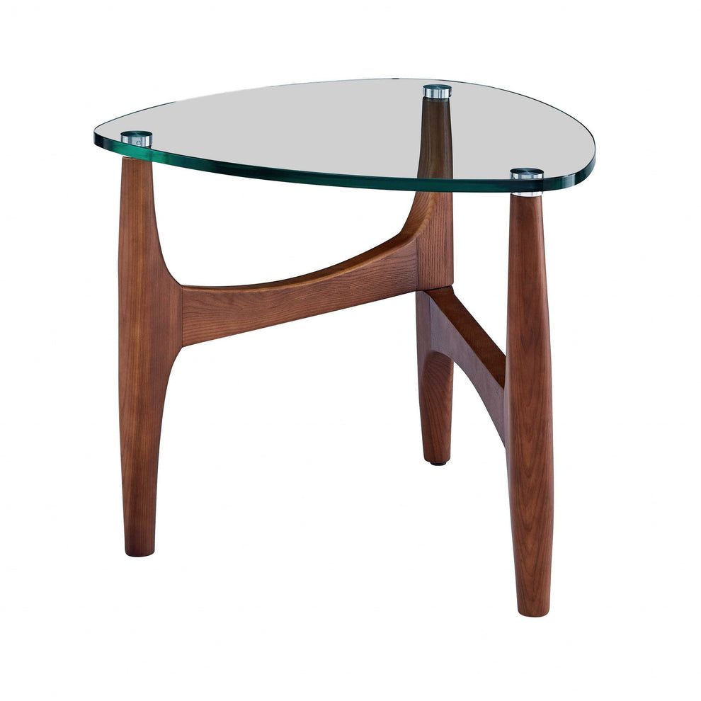 Clear Tempered Glass Side Table with Walnut Base By Homeroots | Side Tables | Modishstore - 2