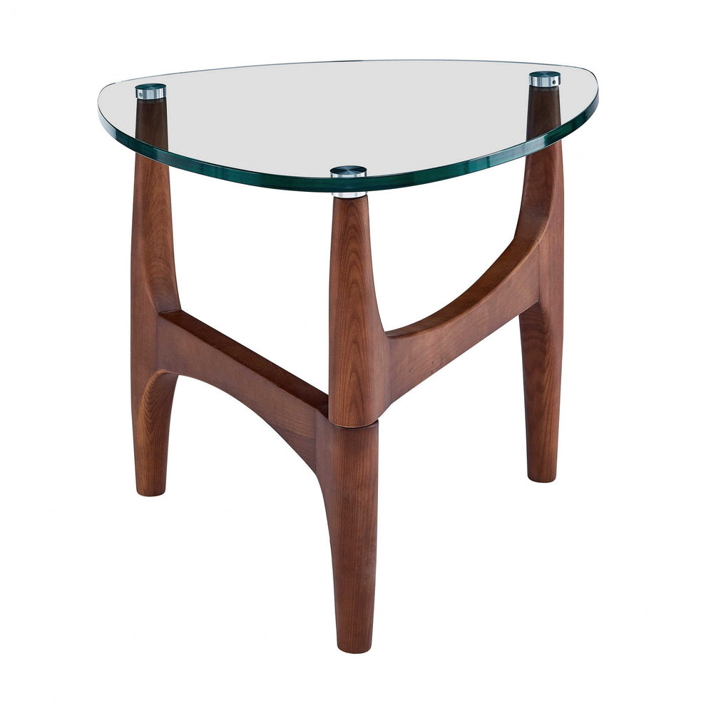 Clear Tempered Glass Side Table with Walnut Base By Homeroots | Side Tables | Modishstore - 3