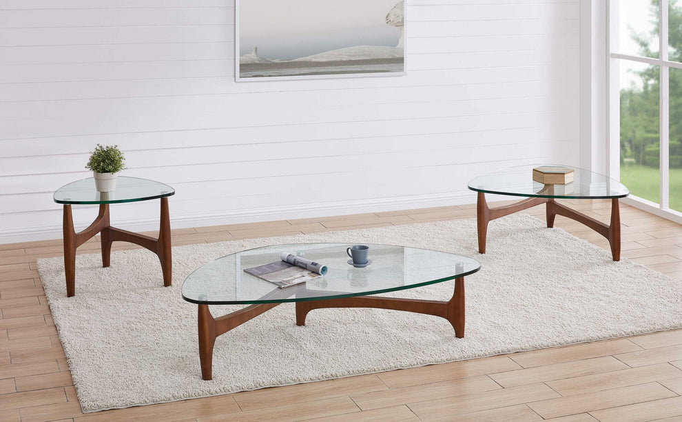 Clear Tempered Glass Side Table with Walnut Base By Homeroots | Side Tables | Modishstore - 4