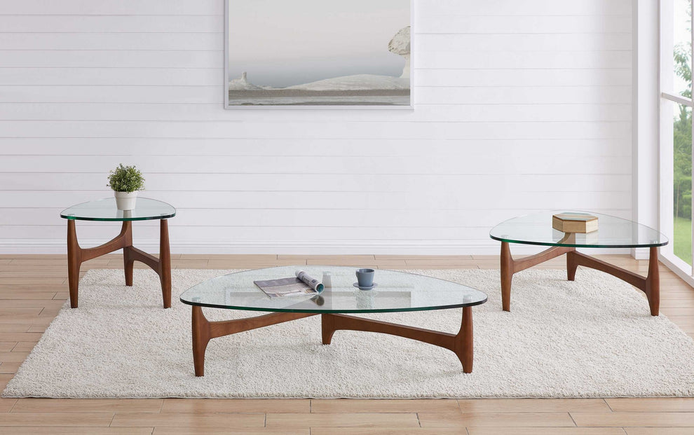 Clear Tempered Glass Side Table with Walnut Base By Homeroots | Side Tables | Modishstore - 5