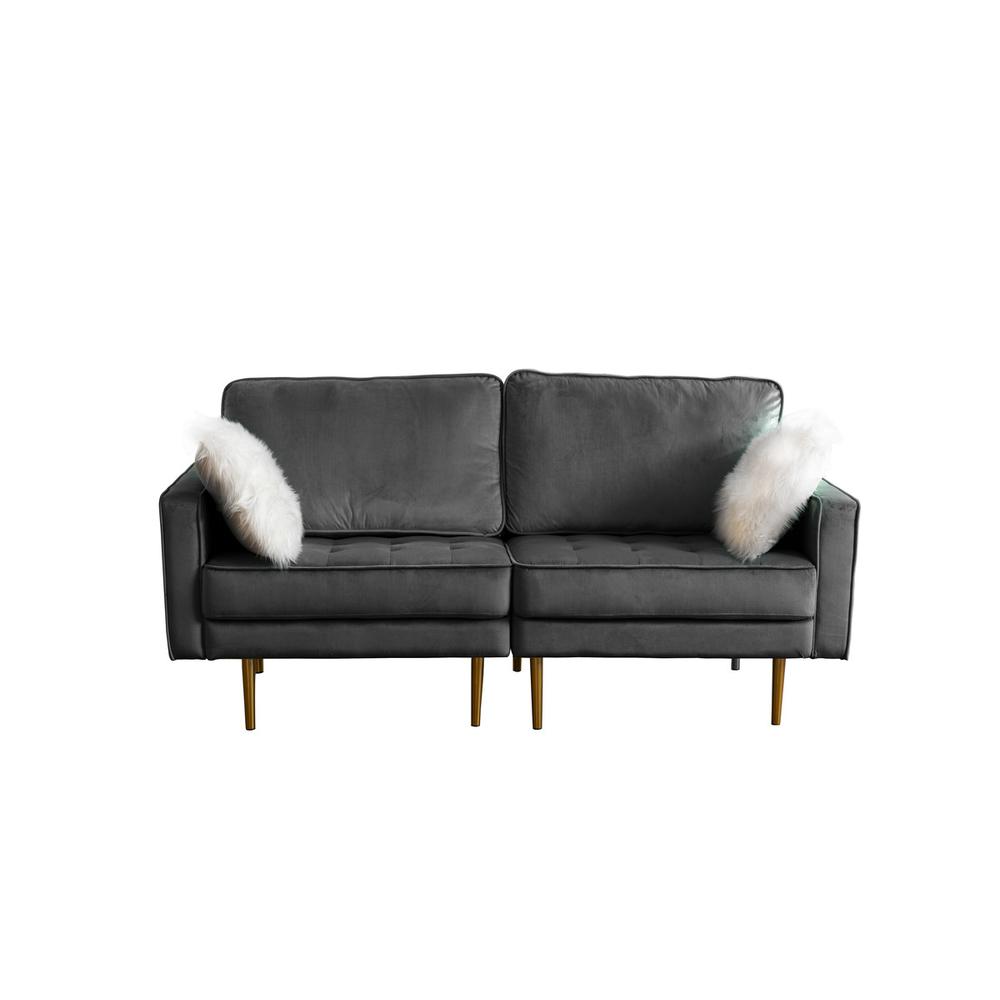 Theo Gray Velvet Sofa Loveseat Chair Living Room Set with Pillows By Lilola Home | Sofas | Modishstore-4
