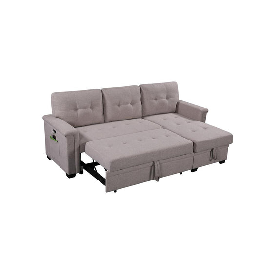 Nathan Light Gray Reversible Sleeper Sectional Sofa with Storage Chaise, USB Charging Ports and Pocket By Lilola Home | Sofas | Modishstore