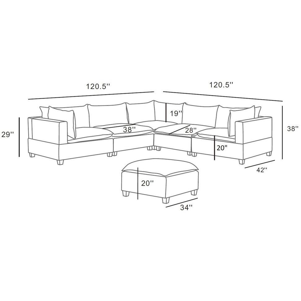 Madison Light Gray Fabric 6 Piece Modular Sectional Sofa with Ottoman By Lilola Home | Sofas | Modishstore-10