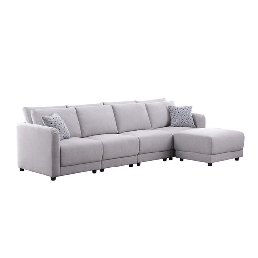 Penelope Light Gray Linen Fabric 4-Seater Sofa with Ottoman and Pillows By Lilola Home | Sofas | Modishstore