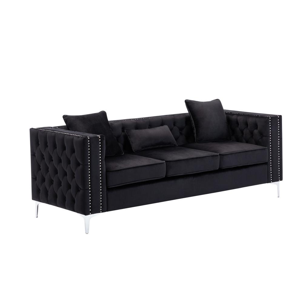 Lorreto Gray Velvet Fabric Sofa Loveseat Chair Living Room Set By Lilola Home | Sofas | Modishstore-16