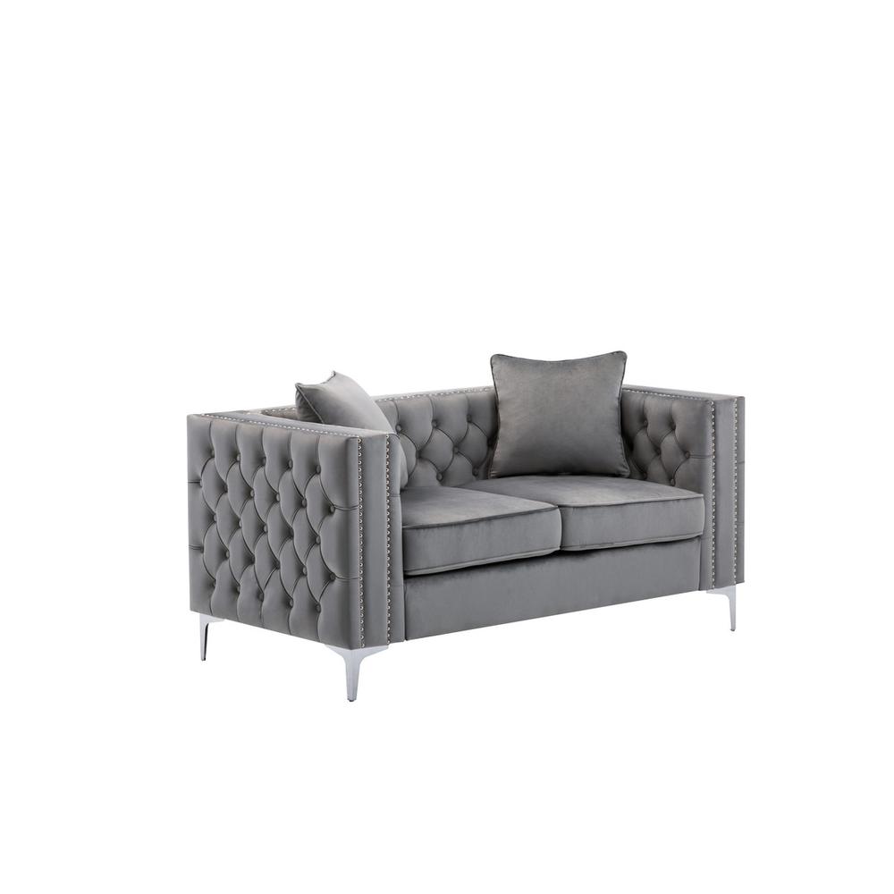 Lorreto Gray Velvet Fabric Sofa Loveseat Living Room Set By Lilola Home | Sofas | Modishstore-5