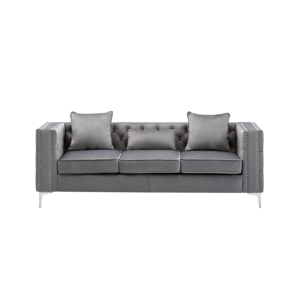 Lorreto Gray Velvet Fabric Sofa Loveseat Chair Living Room Set By Lilola Home | Sofas | Modishstore-4