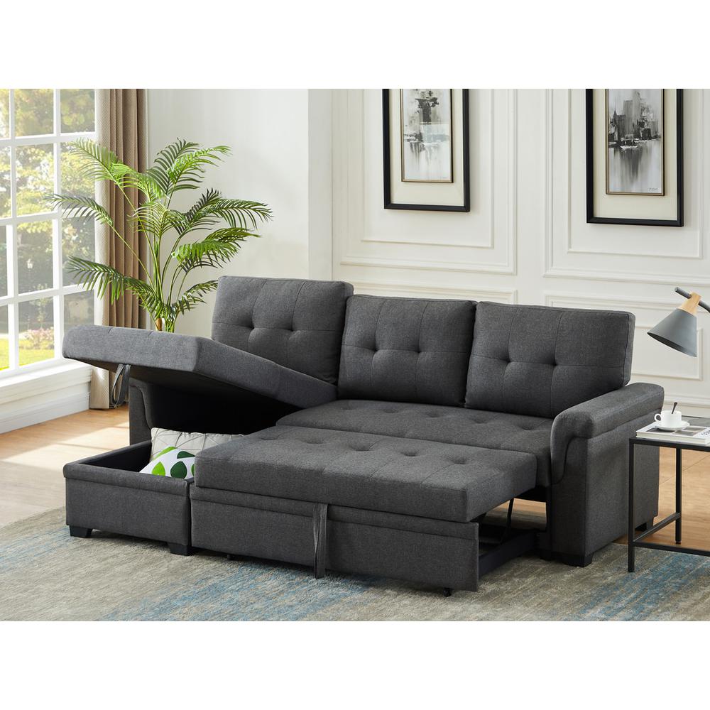 Hunter Dark Gray Linen Reversible Sleeper Sectional Sofa with Storage Chaise By Lilola Home | Sofas | Modishstore-3