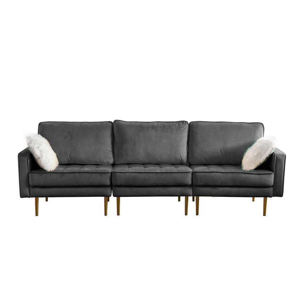 Theo Gray Velvet Sofa with Pillows By Lilola Home | Sofas | Modishstore-2