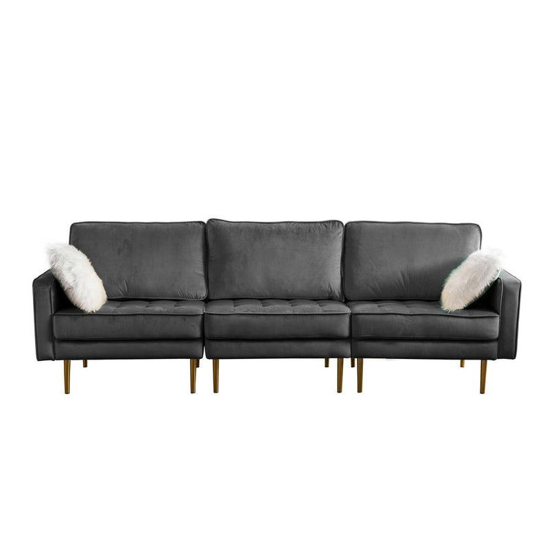Theo Gray Velvet Sofa with Pillows By Lilola Home | Sofas | Modishstore-2