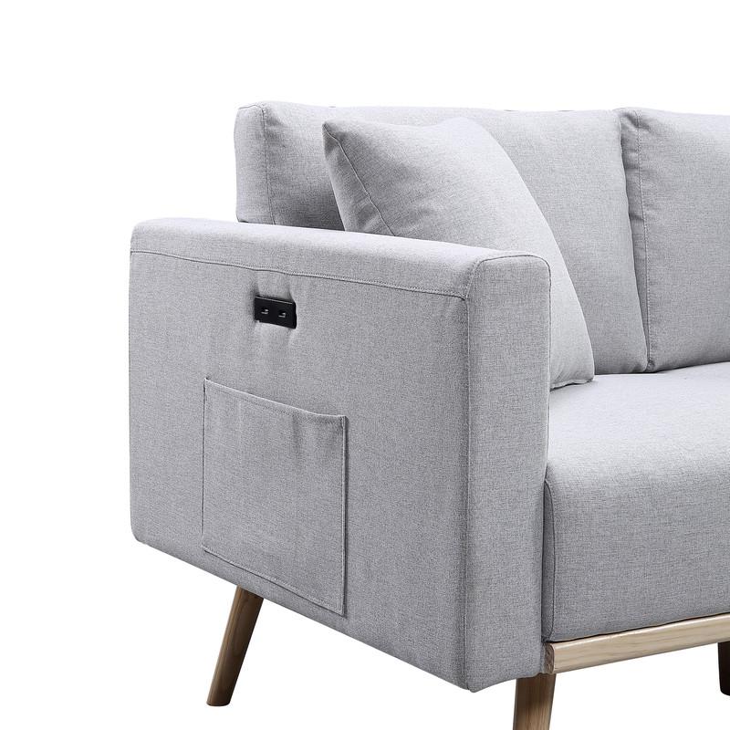 Easton Dark Gray Linen Fabric Sofa Loveseat Living Room Set with USB Charging Ports Pockets & Pillows By Lilola Home | Sofas | Modishstore-13