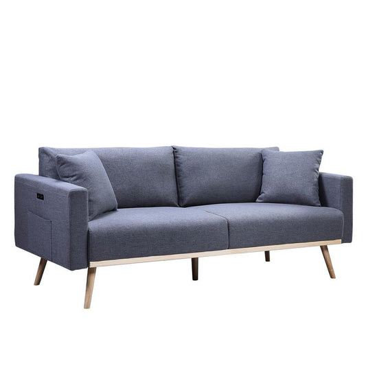 Easton Dark Gray Linen Fabric Sofa with USB Charging Ports Pockets & Pillows By Lilola Home | Sofas | Modishstore