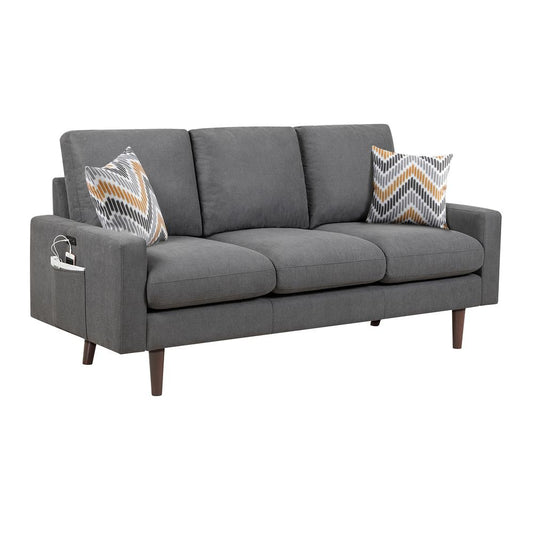 Abella Mid-Century Modern Dark Gray Woven Fabric Sofa Couch with USB Charging Ports & Pillows By Lilola Home | Sofas | Modishstore