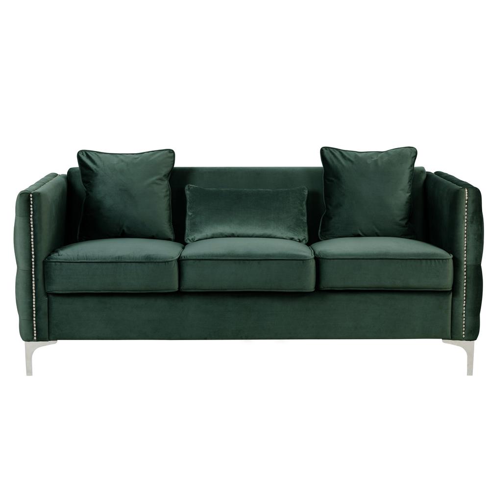 Bayberry Green Velvet Sofa with 3 Pillows By Lilola Home | Sofas | Modishstore-3