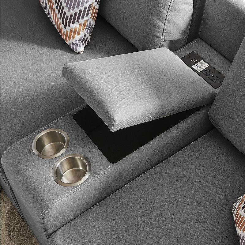 Amira Gray Fabric Reversible Modular Sectional Sofa w/ USB Console and Ottoman By Lilola Home | Sofas | Modishstore-2
