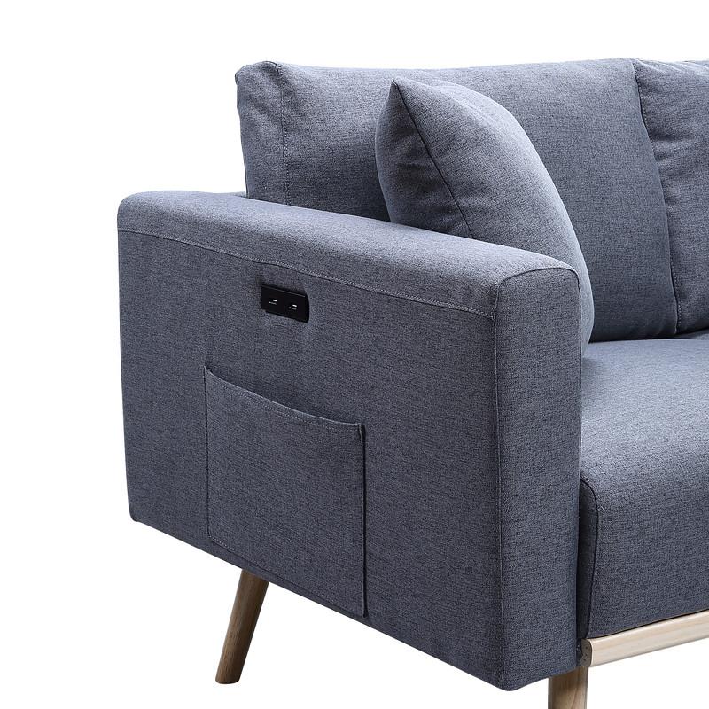 Easton Dark Gray Linen Fabric Sofa Loveseat Living Room Set with USB Charging Ports Pockets & Pillows By Lilola Home | Sofas | Modishstore-4