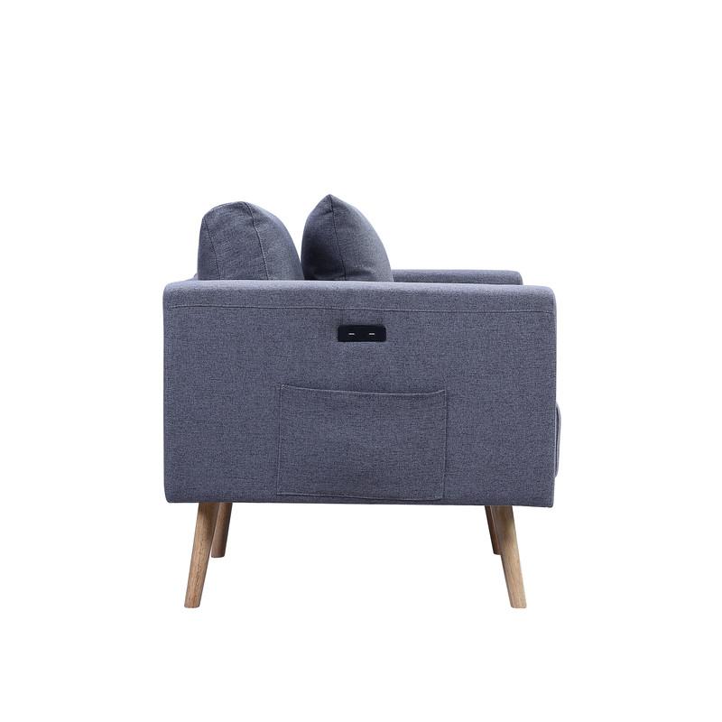 Easton Dark Gray Linen Fabric Sofa with USB Charging Ports Pockets & Pillows By Lilola Home | Sofas | Modishstore-3
