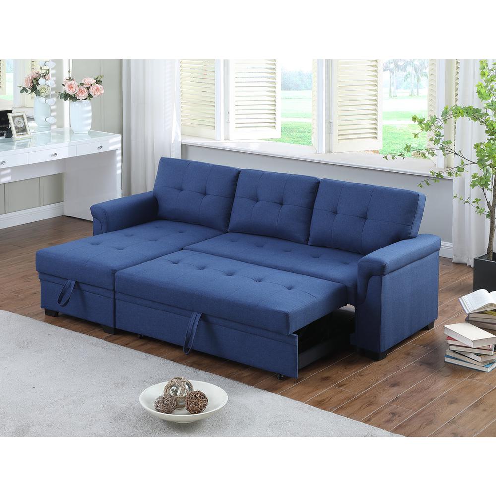 Lucca Blue Linen Reversible Sleeper Sectional Sofa with Storage Chaise By Lilola Home | Sofas | Modishstore-2