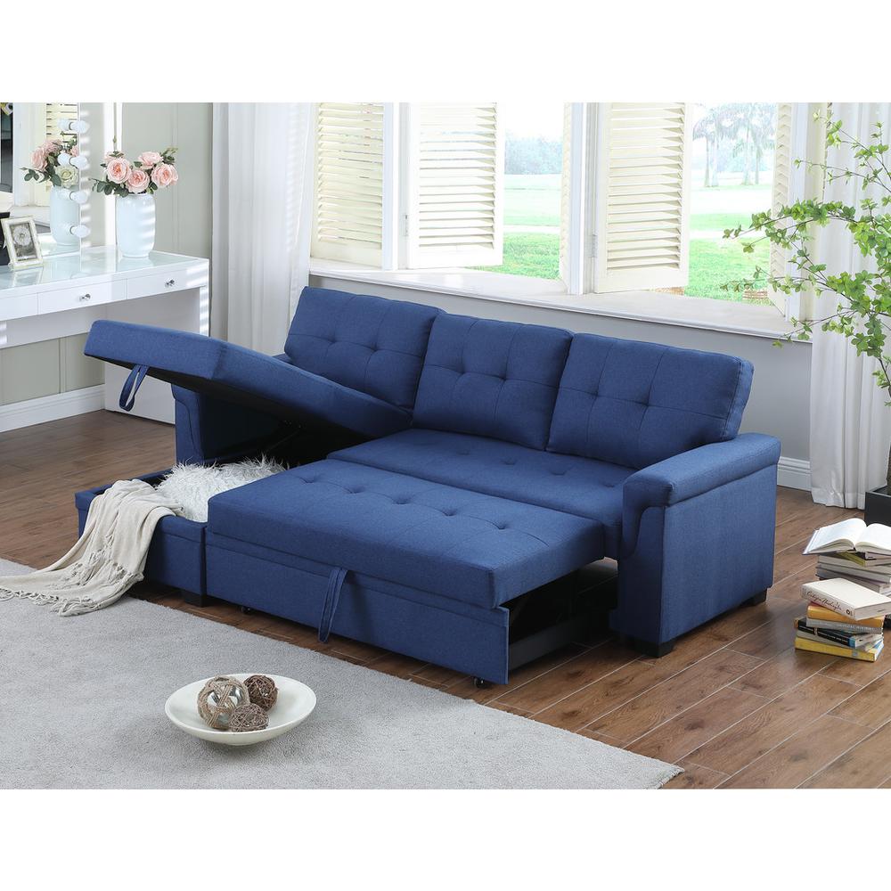 Lucca Blue Linen Reversible Sleeper Sectional Sofa with Storage Chaise By Lilola Home | Sofas | Modishstore-4