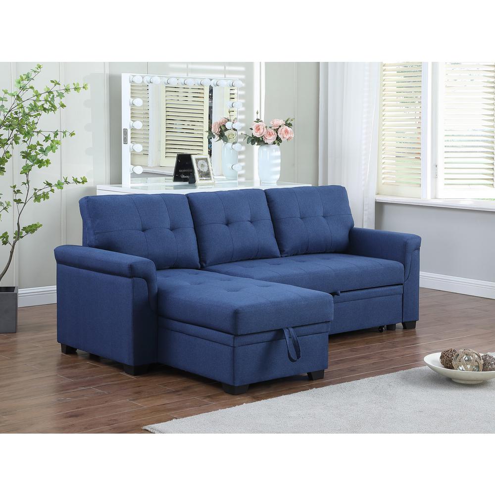 Lucca Blue Linen Reversible Sleeper Sectional Sofa with Storage Chaise By Lilola Home | Sofas | Modishstore-3