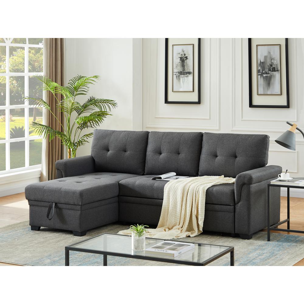 Lucca Dark Gray Linen Reversible Sleeper Sectional Sofa with Storage Chaise By Lilola Home | Sofas | Modishstore