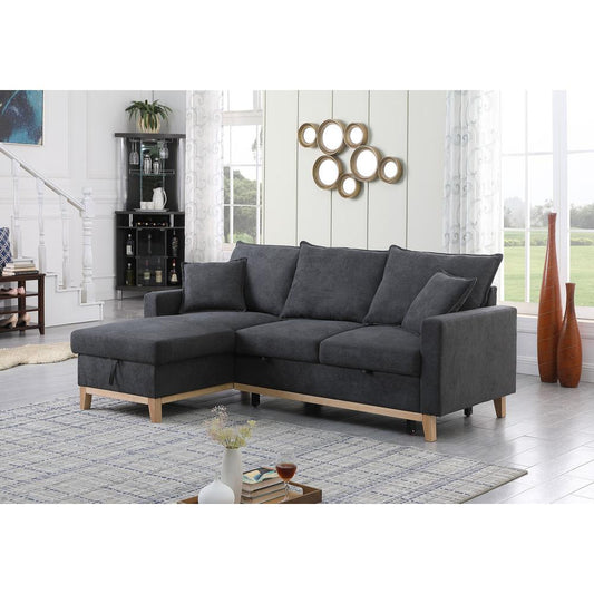 Colton Dark Gray Woven Reversible Sleeper Sectional Sofa with Storage Chaise By Lilola Home | Sofas | Modishstore