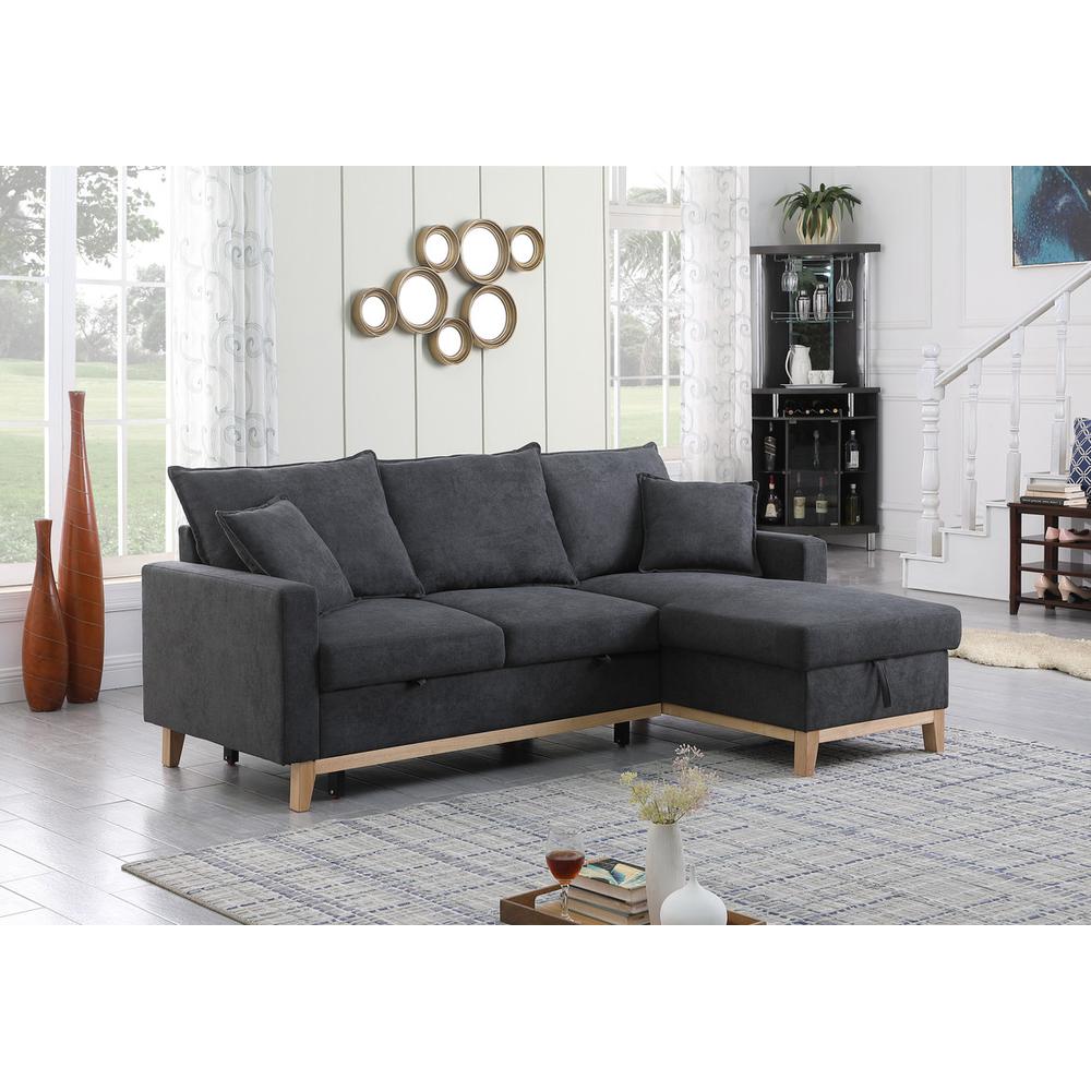 Colton Dark Gray Woven Reversible Sleeper Sectional Sofa with Storage Chaise By Lilola Home | Sofas | Modishstore-2