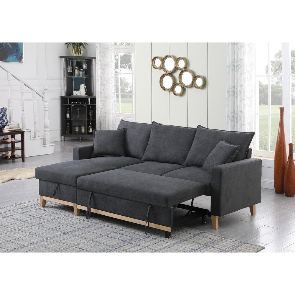 Colton Dark Gray Woven Reversible Sleeper Sectional Sofa with Storage Chaise By Lilola Home | Sofas | Modishstore-3