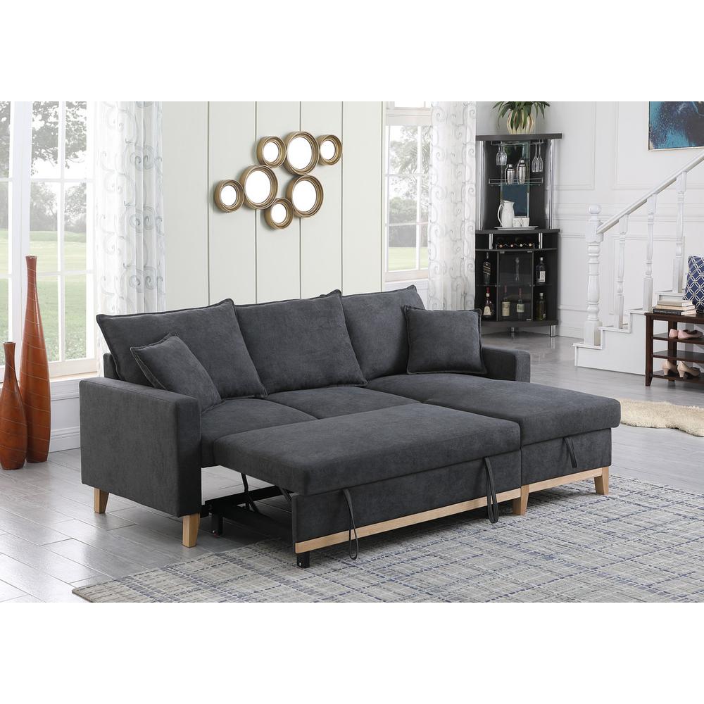Colton Dark Gray Woven Reversible Sleeper Sectional Sofa with Storage Chaise By Lilola Home | Sofas | Modishstore-4